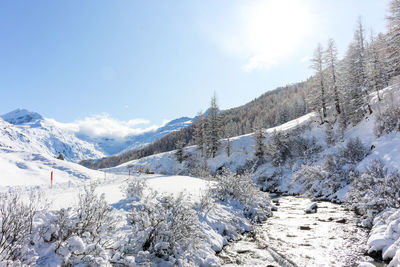 Scenic view of snowcapped mountains against sky