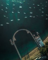 Aerial view of boats in sea