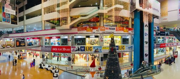 Panoramic view of multi colored store in city