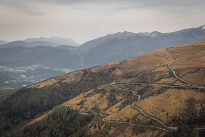 Scenic view of landscape and mountains against sky