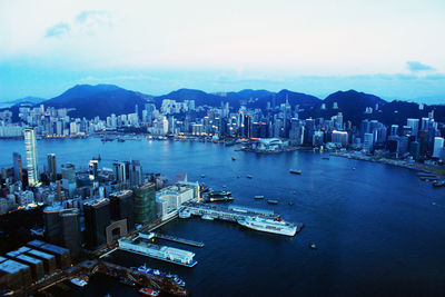 High angle view of city at waterfront