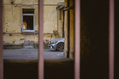 View of building through car window