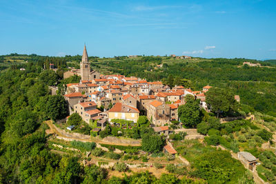 High angle view of townscape against sky