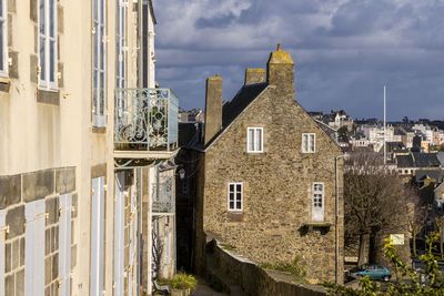 Panoramic view of residential district against sky