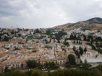 Aerial view of cityscape against sky