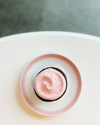 Directly above shot of dessert in plate on table