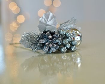 Close-up of christmas decoration on table