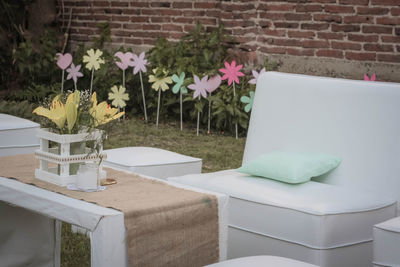 Close-up of white vase on table