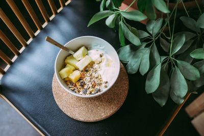 High angle view of fruits in bowl