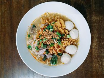 High angle view of food in bowl on table