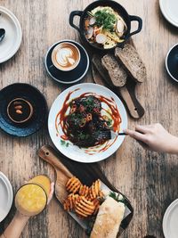 High angle view of food on table