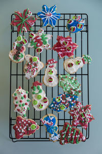 Directly above shot of christmas cookies on cooling rack