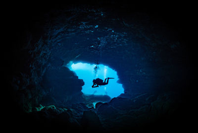 Scuba diver in underwater cave