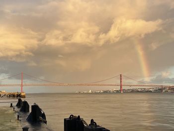 View of suspension bridge over sea