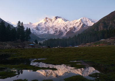 Scenic view of snowcapped mountains against sky