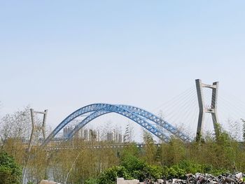 Panoramic view of grass and trees against clear sky