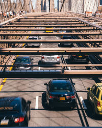 High angle view of traffic on road in city