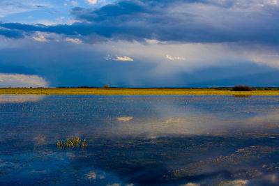 Scenic view of lake against sky during sunset