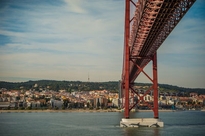 Golden gate bridge over sea against sky in city