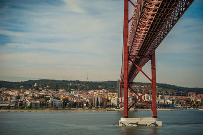 Bridge over sea against sky in city