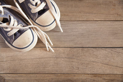 Directly above shot of shoes on table