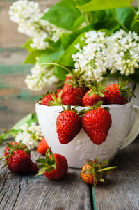 Close-up of strawberries on table