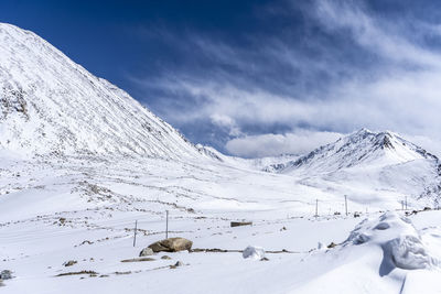 Beautiful landscape of mountain range in ladakh covered in snow, great place for snow.