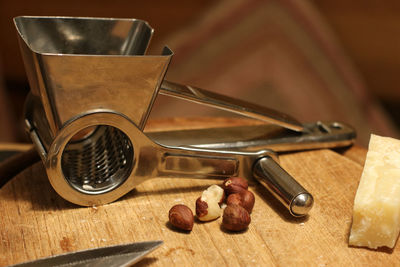 High angle view of objects on table