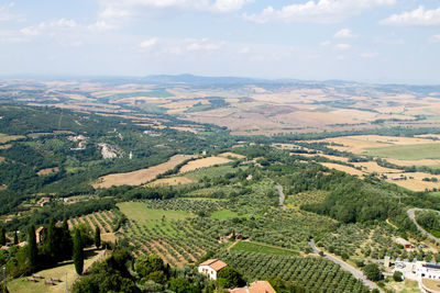 High angle view of agricultural field against sky