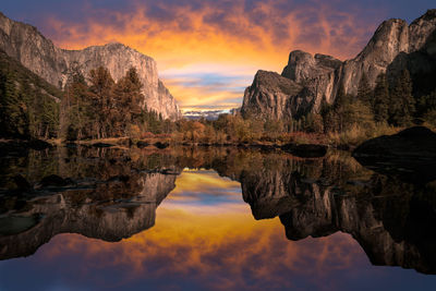 Scenic view of lake against sky during sunset