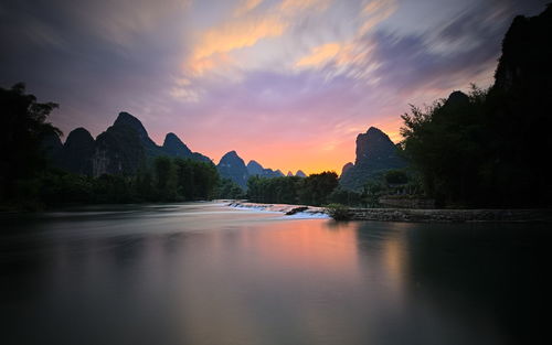 View of mountain at sunset