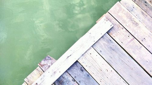 High angle view of wooden pier over lake