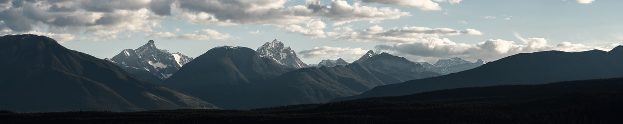 Panoramic view of mountains against cloudy sky