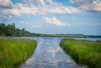 Scenic view of land against sky