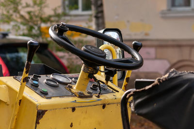 Close-up of yellow vintage car