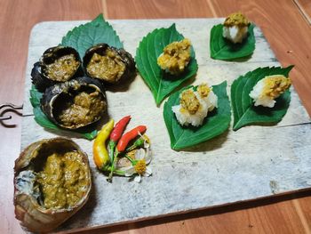 High angle view of vegetables on table