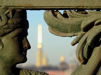 Close-up of statue against temple