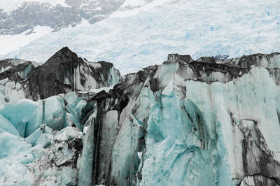 Close-up of ice at a glacier.
