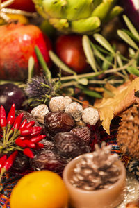 High angle view of fruits on table