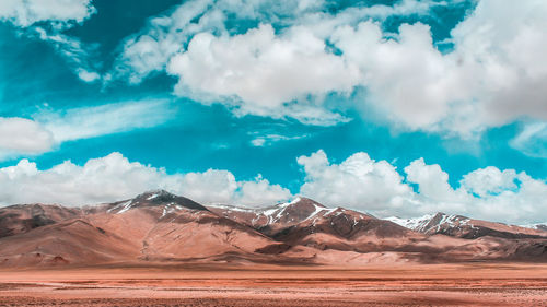 Scenic view of landscape against cloudy sky