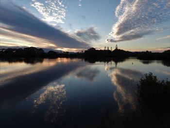 Scenic view of lake against sky during sunset