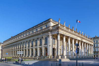 Low angle view of building against clear blue sky