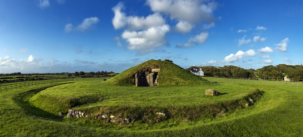 Panoramic view of green landscape against sky