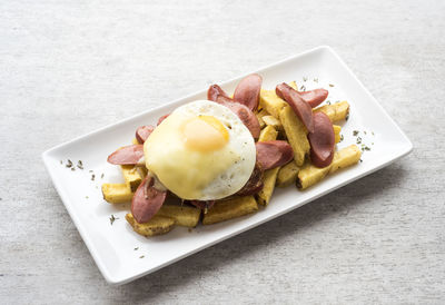 High angle view of breakfast on table
