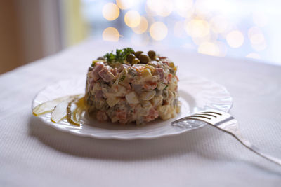 Close-up of food in plate on table
