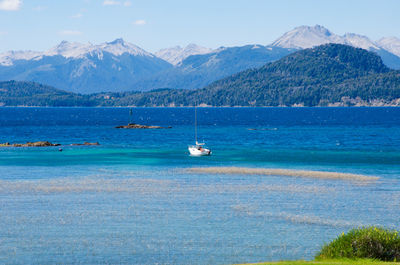 Scenic view of sea against mountains