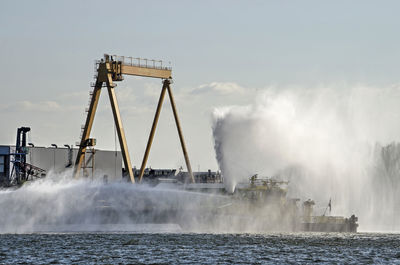 Fire fighters vessel in rotterdam harbour