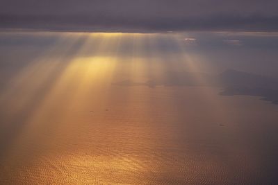 High angle view of sea against sky during sunset