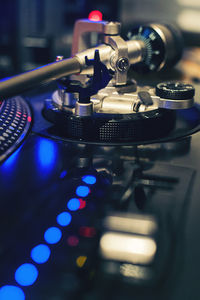 Close-up of sound recording equipment in studio