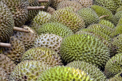 Full frame shot of durians for sale at market